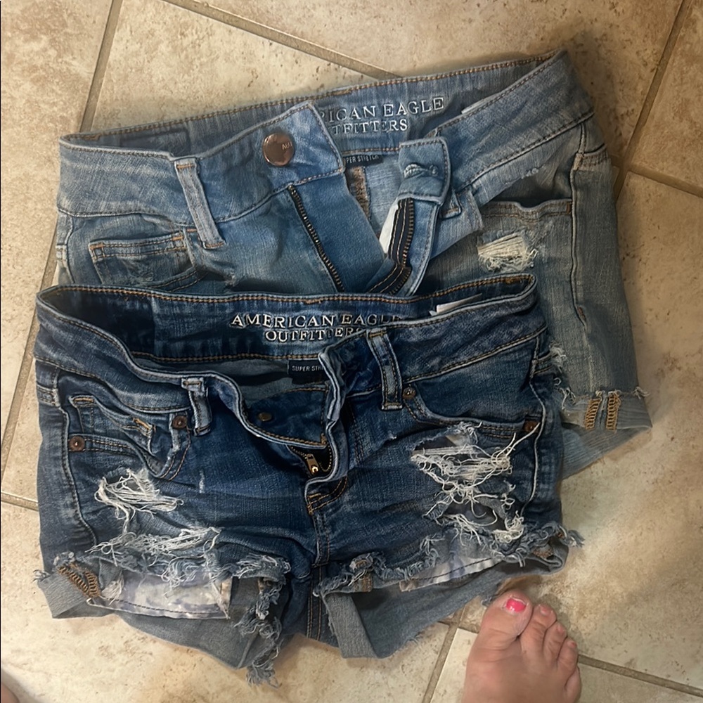 American Eagle Outfitters Blue Jean Shorts Distressed Frayed Hem